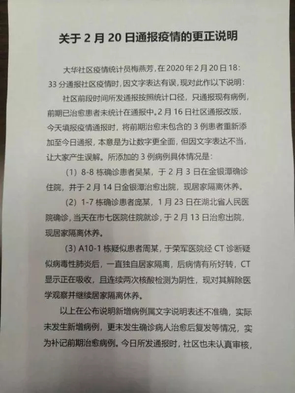 武汉两例治愈患者复发？原是通报表述不当引发误解