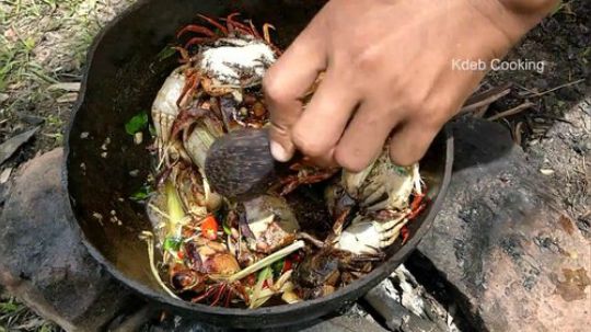【荒野熊孩】祖传瓦罐爆炒大螃蟹！感觉比不粘锅好！
