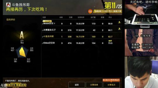 吊哥:击杀榜2，光速秒人。 2018-08-07 22点场