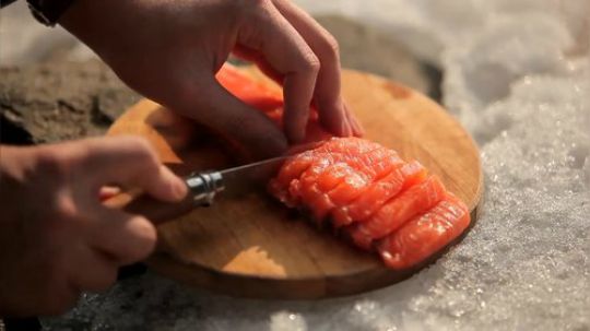 【露营烹饪】冰原上的三文鱼刺身.