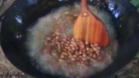 【野炊姐妹】~小姐姐教你炸花生米~孩子们吃得嘎嘣脆~