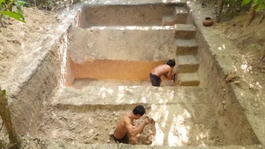 【原始建造·万池王】建造带有两个小滑梯的颇具创意的三层泳池