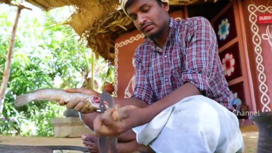 【阿三美食】捕捉小鱼并把它们煮成糊吃掉！