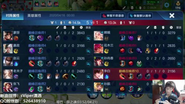 微信区巅峰赛~ 2020-04-15 23点场