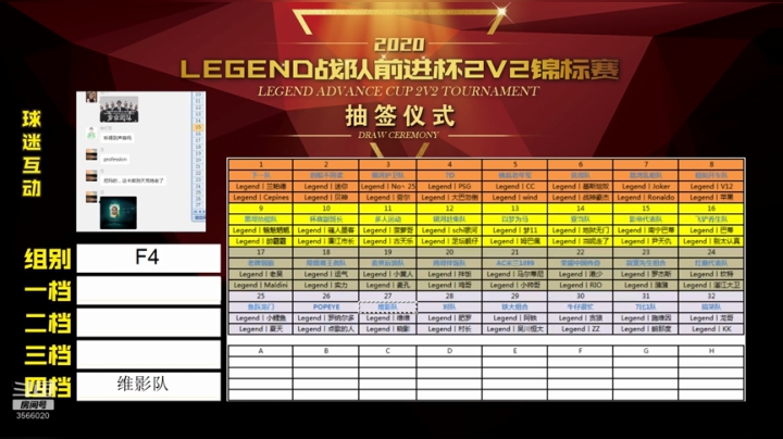 Legend战队前进杯2V2锦标赛抽签 2020-05-06 18点场