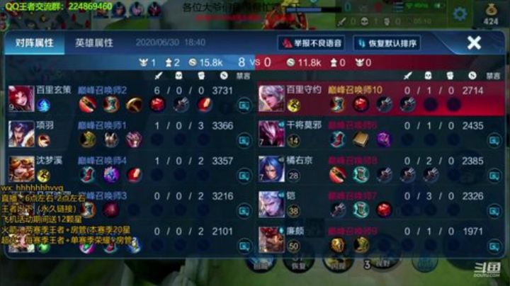 魔猪：国服百里 五排国服车 2020-06-30 18点场