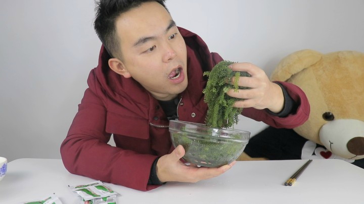 试吃植物中的鱼子酱“海葡萄”，脆脆的声音，听着就觉得很好吃