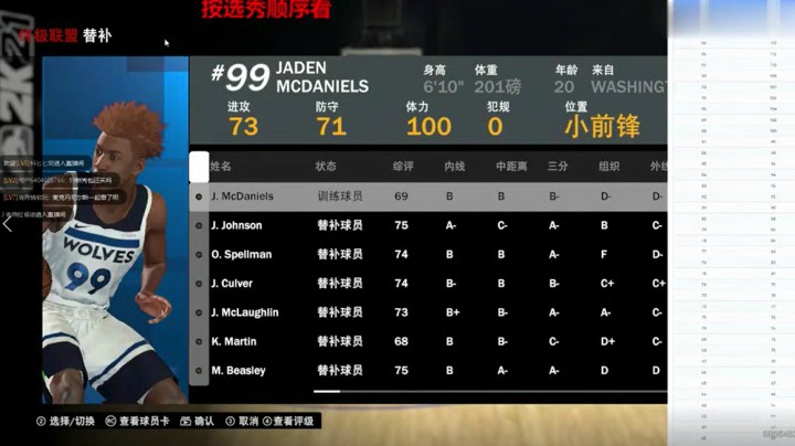 【2KOL2】20届新秀抢先看：麦克丹尼尔斯