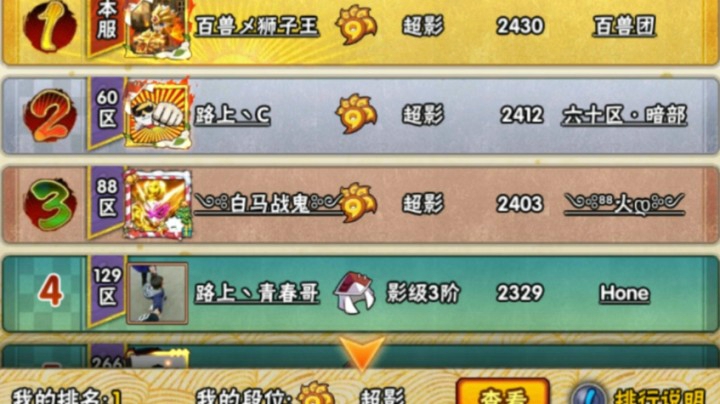 冲击全服月初第一超影，火影忍者秋风！