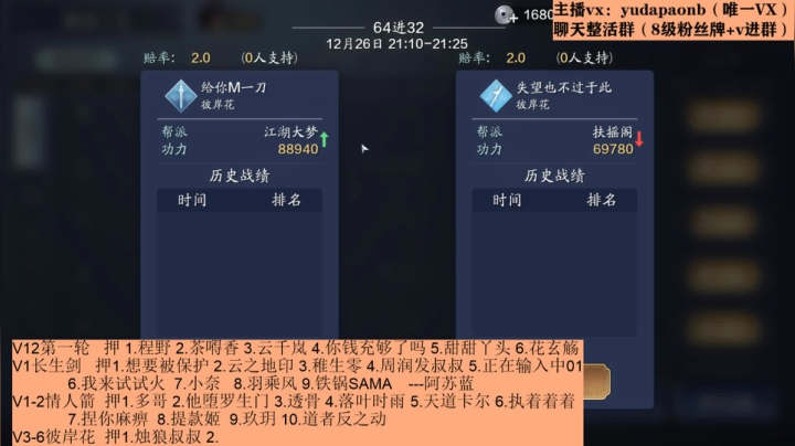【2020-12-26 00点场】小主播羽大炮：进64了。晚上先分析V12区的竞猜