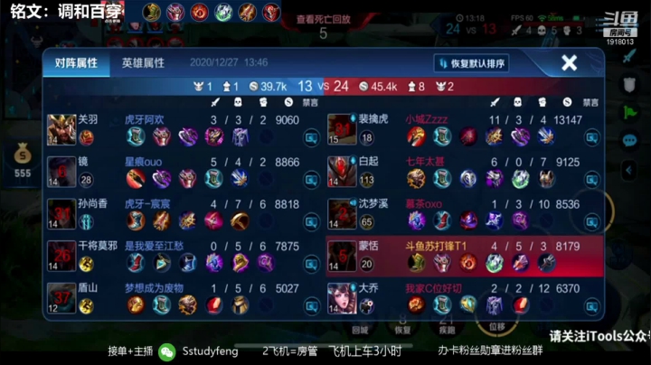 【2020-12-27 13点场】苏打锋：国一蒙恬关羽 肉蒙恬创始人