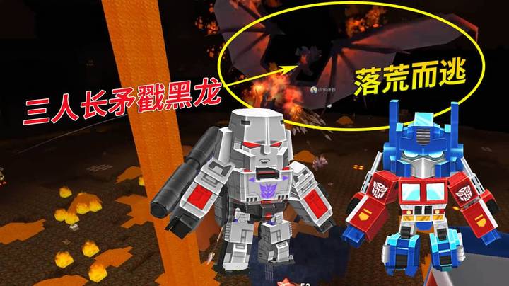 迷你世界极限73：墨宇兔长矛战黑龙，恶龙变成刺猬落荒而逃