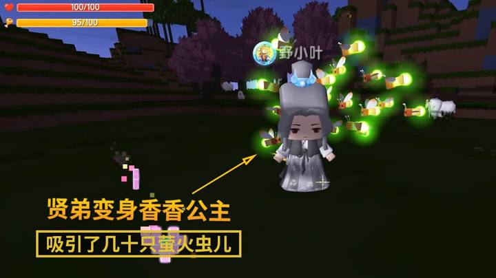 迷你世界极限番外篇4：贤弟变成香香公主，吸引了几十只萤火虫