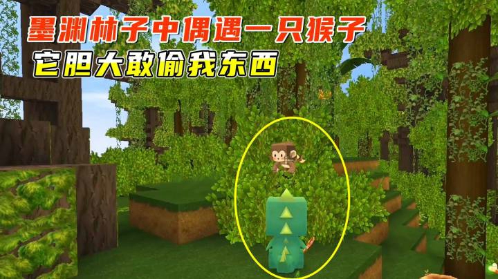 迷你世界雨林生存1：墨渊林子中偶遇一只猴子，它胆大敢偷我东西