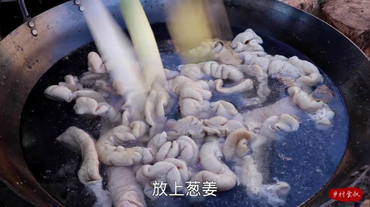 《乡村老流氓美食记》19_10根大葱，1捆肥肠，食叔做网红大葱烤肥肠，外焦里嫩，名不虚传