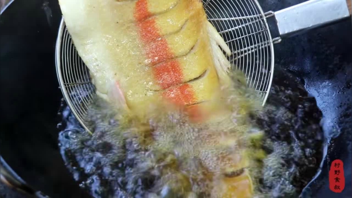 《乡村老流氓美食记》193_鱼塘捞条大金鳟鱼，红烧鱼加鱼汤，一口下去鲜得直喊娘，过瘾