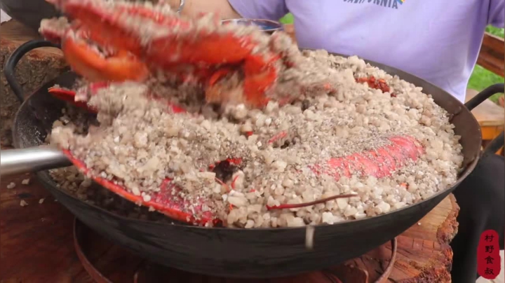 《乡村老流氓美食记》224_买几只大龙虾，盐h6分钟，和老婆一人一个大口啃，过足了瘾