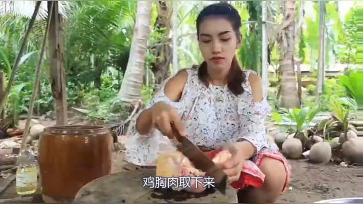 《姐妹花儿野外美食》287_厨娘制作鸡排炒饭，各种营养的蔬菜搭配在一起，色香味俱全