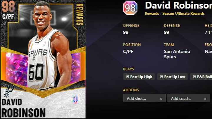 【乐天】NBA2K21梦幻球队MT 3月18日 第五赛季白嫖终极奖励大卫罗宾逊 聚光灯沃尔等评测