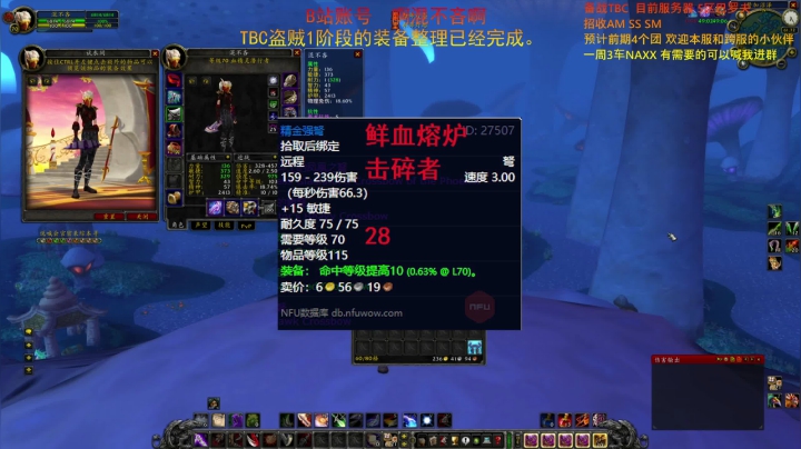 TBC怀旧服。盗贼P1 BIS远程武器（飞刀/枪/弓/弩）