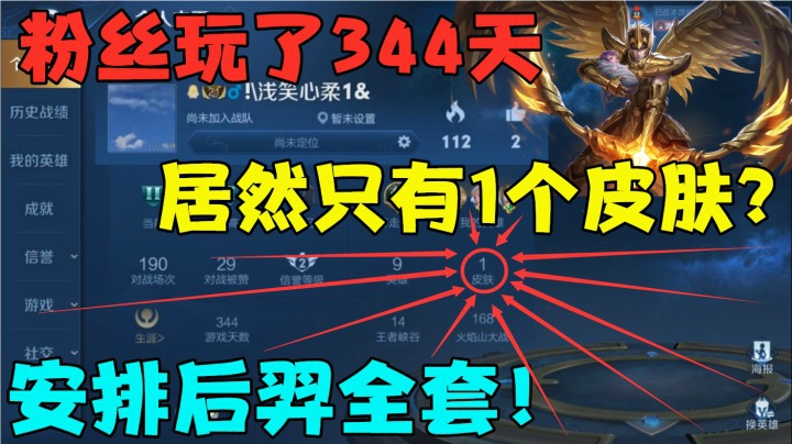 粉丝玩了344天，居然只有1个皮肤，安排后裔全套
