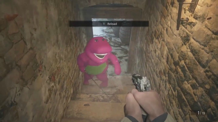 已经有玩家开始为《生化危机8》的试玩版制作“恐龙巴尼”mod