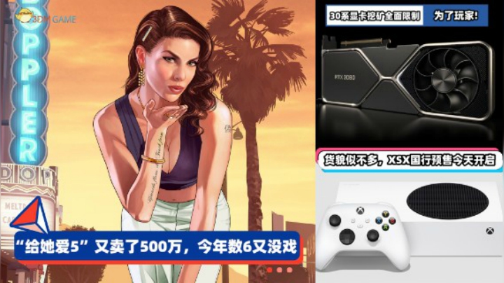 3DM速报：GTA5又卖了五百万份，XSX国行今日预售