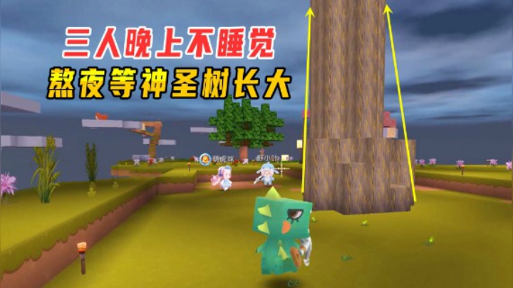迷你世界火山生存23：小墨和萌虎妹晚上不睡觉，熬夜等神圣树长大