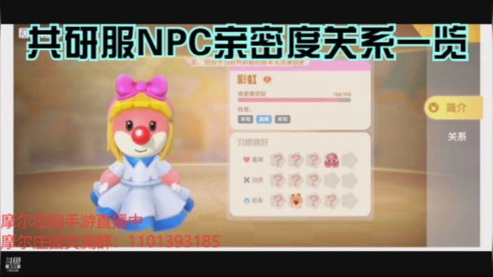 共研服NPC亲密度关系一览