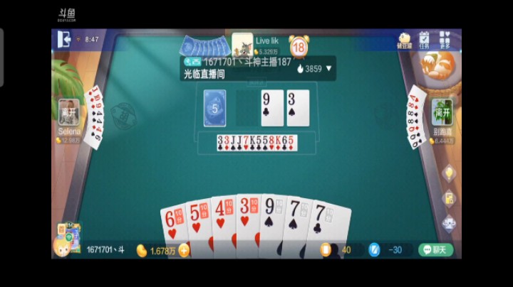 七雀牌之顺子胡，对家到真大，没见7的情况下他还是打了7，结果遭到了我顺子胡的反扑