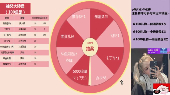 【2021-06-27 19点场】PE丶Bo妞：今晚7点—9点幸运大转盘等你来转~