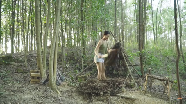 已经贴好字幕11_2用木材和白蚁土造砖墙，修建小屋，棕榈页做屋顶谢谢点关注 投币哦