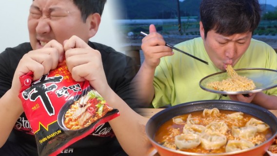 韩国人气火爆的辛拉面配上酸辣泡菜，香辣十足，嗅觉与味觉的挑战