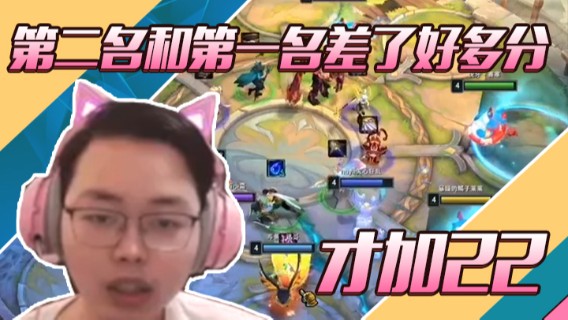 第二名和第一名差了好多分，才加22
