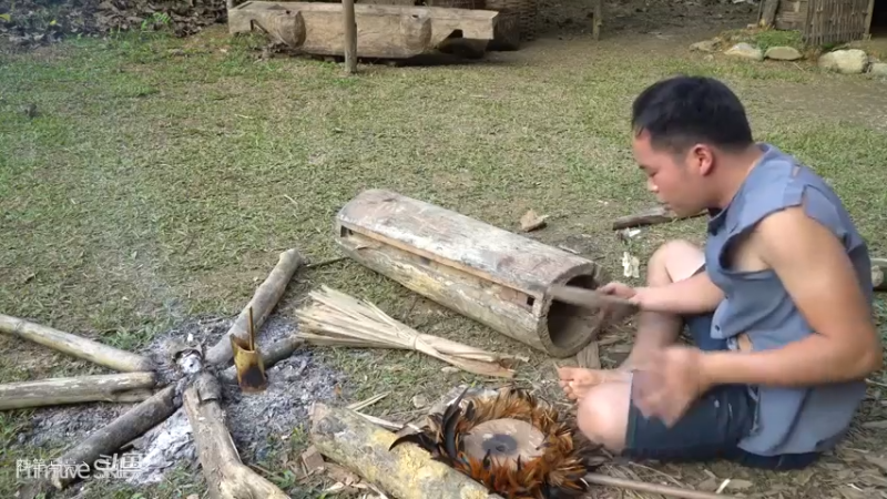 E58制作圆木风箱，风力13【真人我的世界-空手发展-单人炼铁】