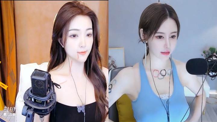 网红美女梦梒和别人连麦直播，真的很好看