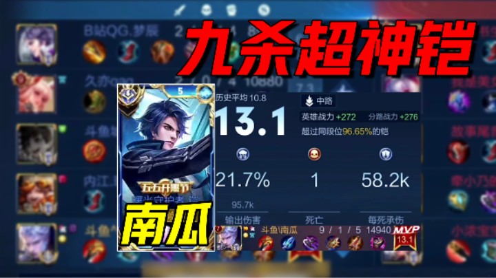 南瓜：巅峰万战铠九杀13.1超高评分顺利拿下MVP