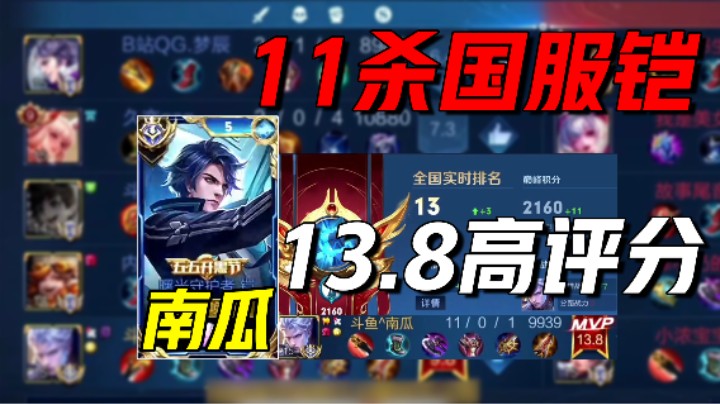 南瓜：万战凯十一杀超神！13.8超高评分MVP