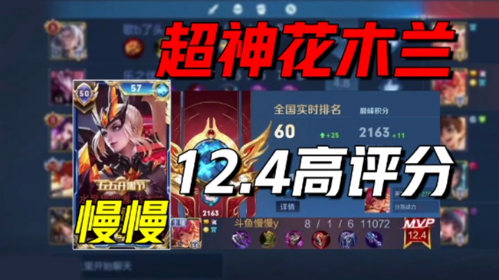 慢慢：万战花木兰超神拿下MVP，12.4高评分