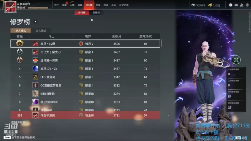 【2021-08-14 19点场】毕游侠：今天状态一般，293名开始