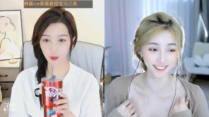 两个美女连麦聊天，右边的美女小悦真的好可爱