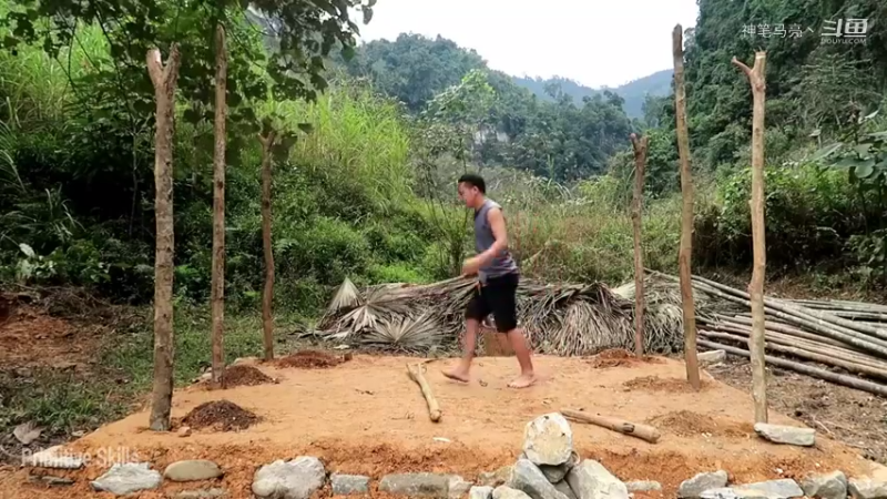 放下第一个基地：03(4)制作竹小屋【真人我的世界-空手发展-铁器时代】