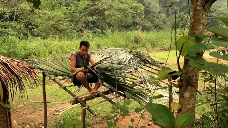 精剪回顾1号基地E08棕榈叶棚12【真人我的世界-空手发展-单人炼铁】