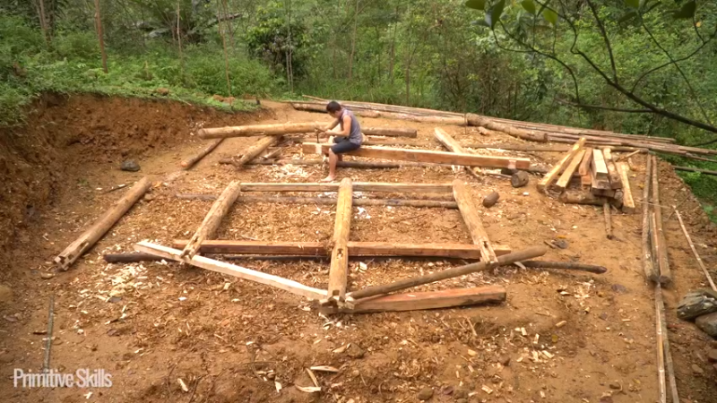 B基地的第70天新屋的框架17《如果你一无所有 进入单人我的世界，自由荒野 离网乐园 全手工制作耕种 快乐野外生活》