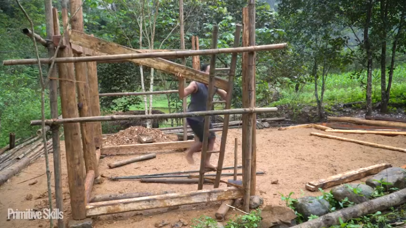 B基地的第70天新屋的框架25《如果你一无所有 进入单人我的世界，自由荒野 离网乐园 全手工制作耕种 快乐野外生活》