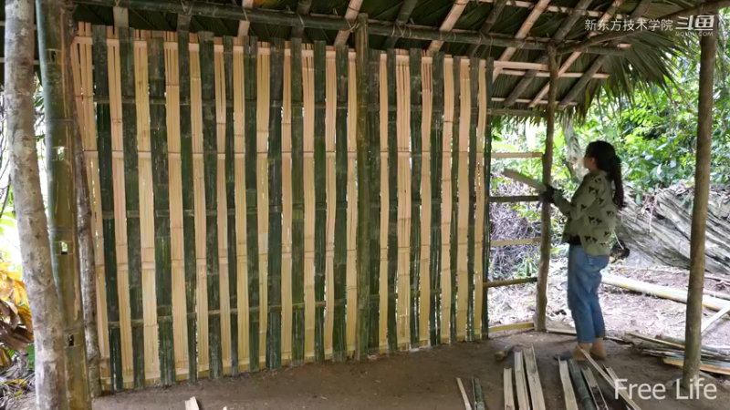 女生野外觅桃源W3竹屋建成8（妹子独自深入荒野隐居,建设世外桃源）