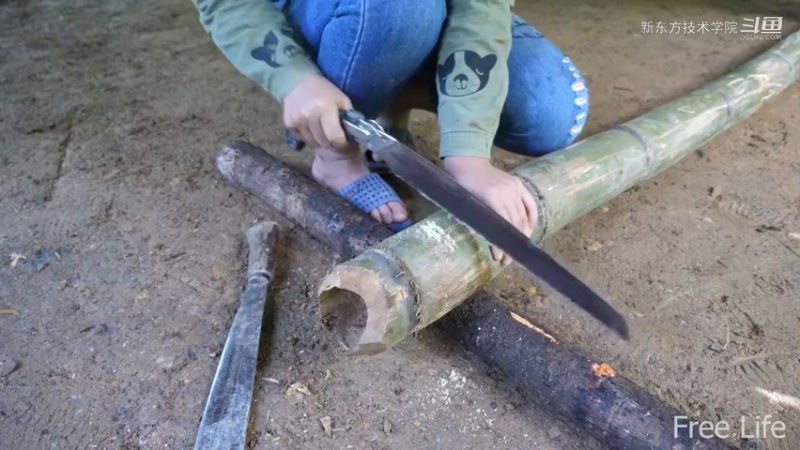 女生野外觅桃源W3竹屋建成5（妹子独自深入荒野隐居,建设世外桃源）