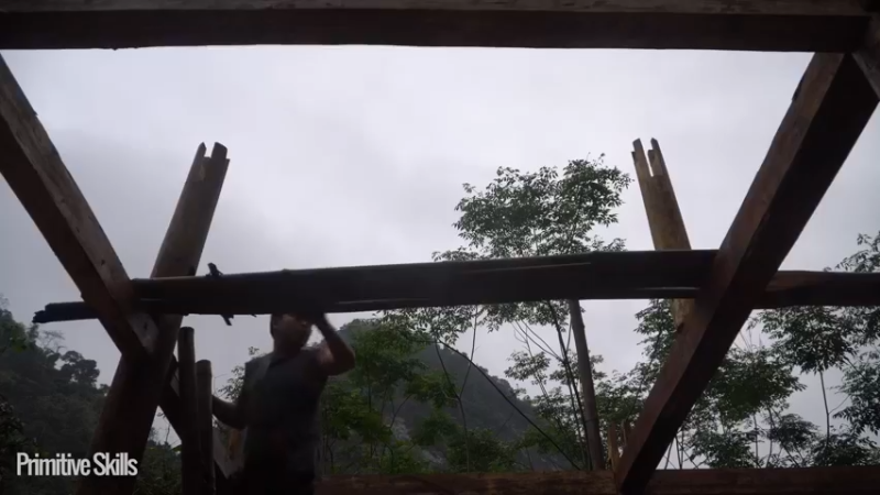 B基地的第70天新屋的框架28《如果你一无所有 进入单人我的世界，自由荒野 离网乐园 全手工制作耕种 快乐野外生活》