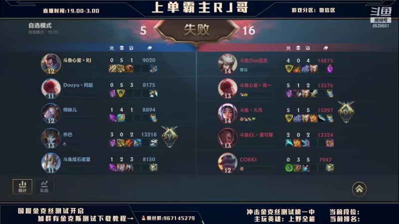【2021-09-21 21点场】心星丶RJ哥：上菜队：上单霸主的奥斯卡之夜