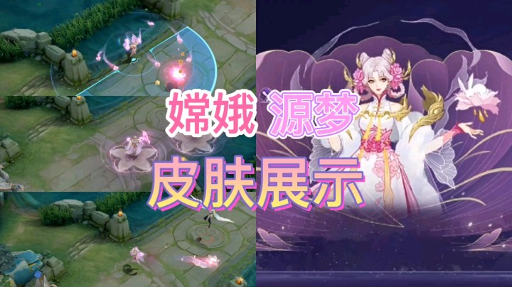 王者荣耀：嫦娥源梦皮肤展示，芙蓉花特效十分亮眼，护盾效果更加明显！